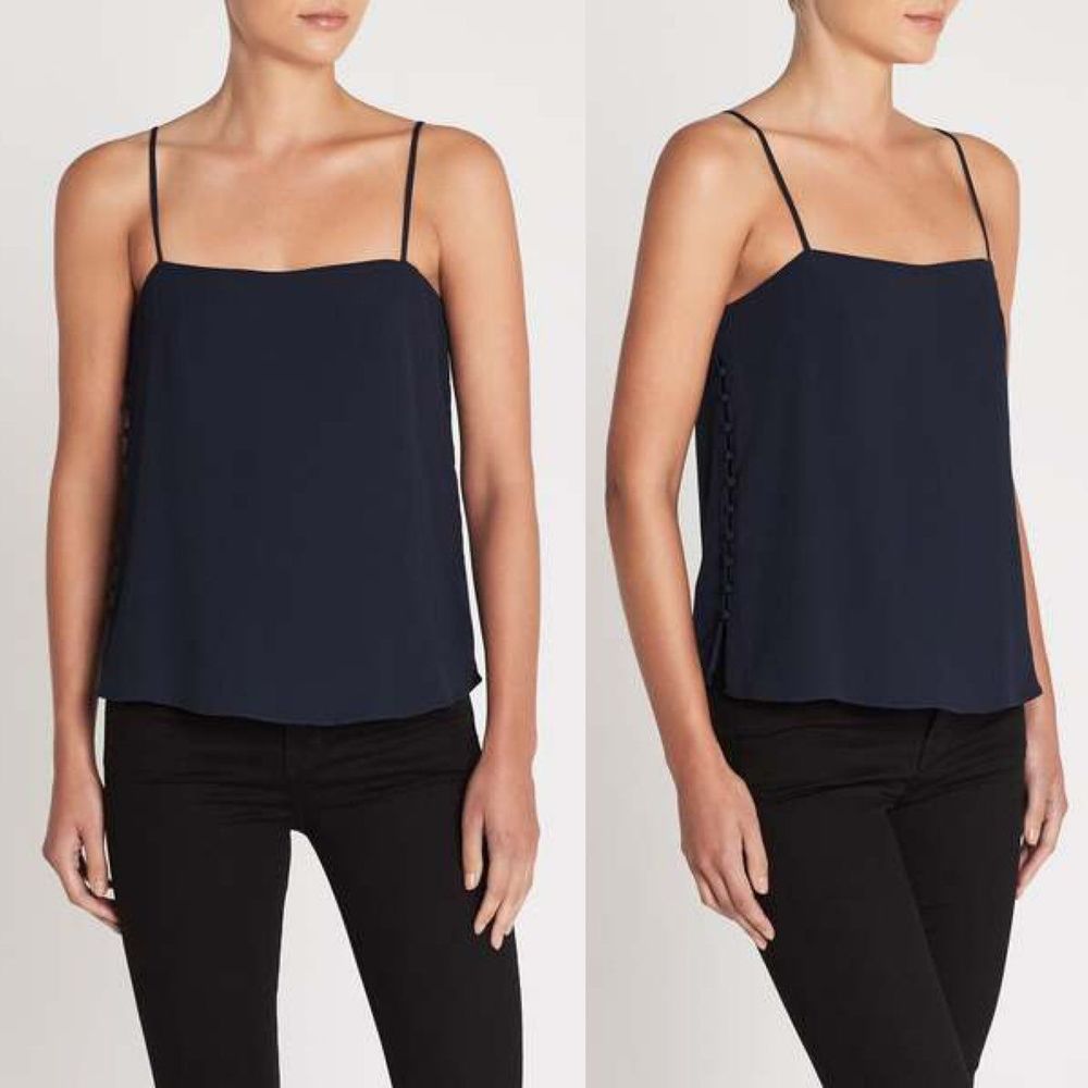 Joie Abdi Side Button Camisole Navy Blue Crepe Square Neck XS - Picture 1 of 4
